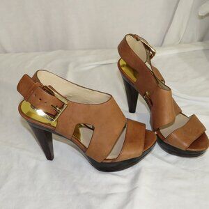 ✨ MICHAEL KORS Tan Leather Platform Sandals | Y2K Aesthetic | Block Heel | 7.5
